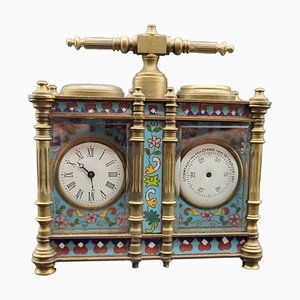 Vintage Table Clock in Gilded Brass and Cloisonne