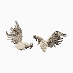 Mexikanische Fighting Cocks Skulpturen in Silber, 2er Set