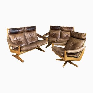 Scandinavian Lounge Chairs in Ash and Leather by Söda Galvano, 1960, Set of 3