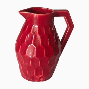 Red Ceramic Jug or Pitcher with Geometrical Pattern, France, 1940
