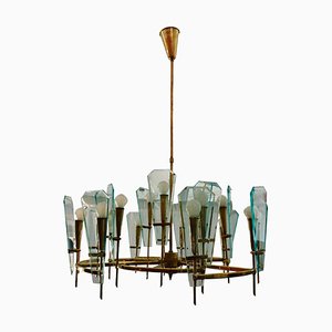 Brass Chandelier with 18 Lights from Stilnovo, Italy, 1950s