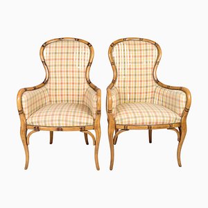 Set of Armchairs in Checkered Fabric & Wood, 1920s