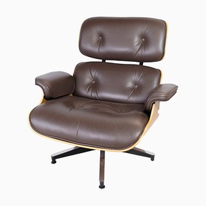 Lounge Chair in Brown Leather & Light Walnut by Charles Eames for Herman Miller, 2007