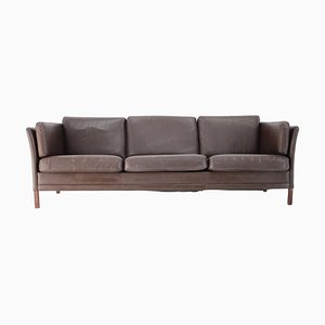 Vintage Danish Three-Seater Sofa in Brown Leather, 1970s