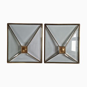 Art Deco Windows in Faceted Glass and Brass, Austria, 1930s, Set of 2