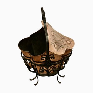 Art Nouveau Brass Helmet Coal Scuttle, 1880s