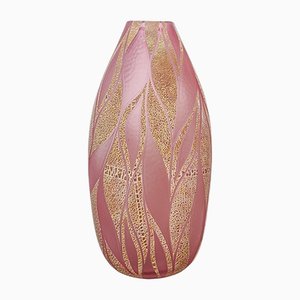 Battuto Vase aus mundgeblasenem Glas in Rosa & Blattgold, Murano