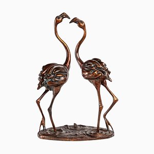 Sculpture in Bronze Flamants Roses and Small Frog attributed to Adrien David