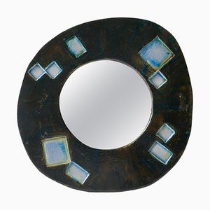 Espejo pequeño con marco de cerámica de forma libre, Francia, años 60