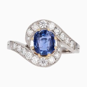 Ring mit Saphir, Diamant, 18 Karat Gelbgold & Platin im Belle Epoque-Stil