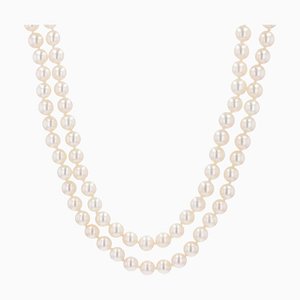 Cultured Pearl Yellow Gold Double Row Necklace, 1960s