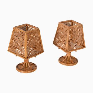 Lampes de Bureau Mid-Century en Osier et Rotin, Italie, 1960s, Set de 2