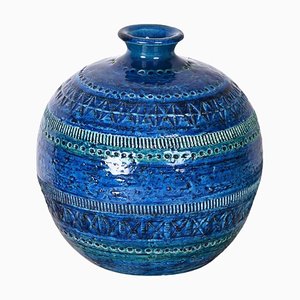 Jarrón de cerámica y terracota azul de Rimini atribuido a Aldo Londi para Bitossi, Italia, años 60