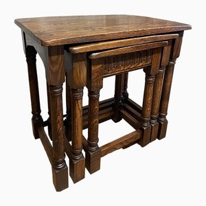 Vintage Oak Nest of Tables, Set of 3