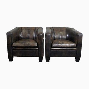 Art Deco Leather Armchairs, Set of 2