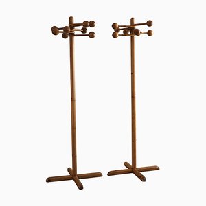 Vintage Danish Coat Stands in Pine, 1970s, Set of 2