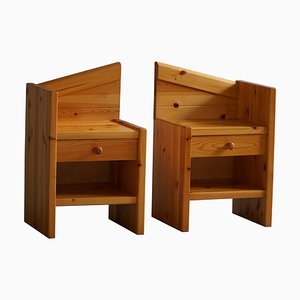 Mid-Century Modern Danish Brutalist Nightstands in Pine, 1970s, Set of 2