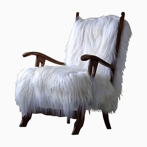 Fauteuil Vintage en Peau de Mouton à Poil Long par Henning Kjærnulf, 1950