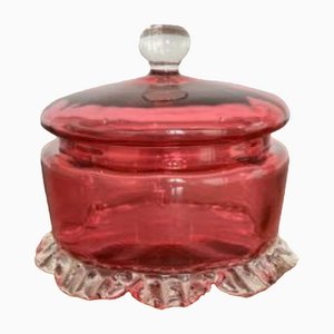 Victorian Cranberry Glass Lidded Bowl, 1860s