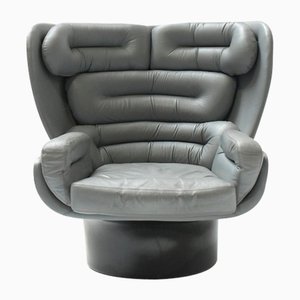 Chaise Elda Vintage en Cuir Gris et Coque Noire par Joe Colombo, Italie,