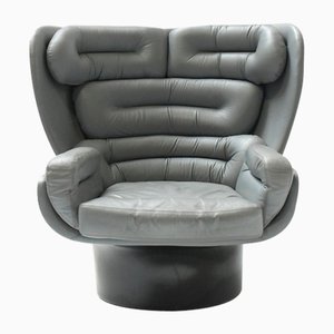 Vintage Elda Chair in Grey Leather and Black Shell by Joe Colombo, Italy,