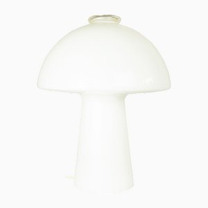 Large Italian White & Clear Murano Glass Mushroom Table Lamp, 1980s