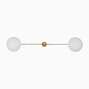 Stella Snooker Polished Brushed Ceiling Lamp in Brass and Opaline Glass by Design for Macha