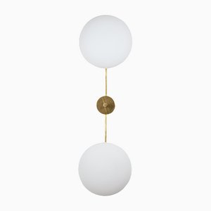 Stella Toi & Moi Polished Brushed Ceiling Lamp in Brass and Opaline Glass by Design for Macha