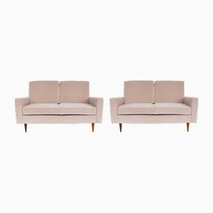 Minimalist Modern Two-Seater Sofas in Pale Pink Velvet attributed to George Nelson for Knoll Inc. / Knoll International, 1950, Set of 2