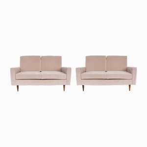 Set of Minimalist Modern Two-Seater Sofas in Pale Pink Velvet attributed to George Nelson for Knoll Inc. / Knoll International, 1950