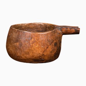 Plato para bebidas antiguo tallado a mano de madera maciza, 1850