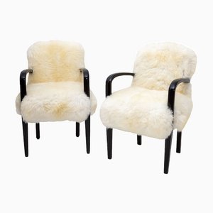 20th Century White Sheepskin Armchairs, Set of 2