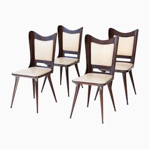 Italian Beige Skai and Wood Dining Chairs, 1950s, Set of 4