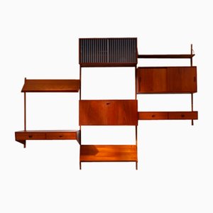 Estantería de pared modular danesa vintage de teca de HG Furniture, años 60