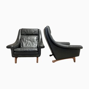 Large Lounge Chairs in Black Leather by Aage Christiansen, 1950s, Set of 2