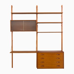 Teak Wall Unit with Chest of Drawers, Glass Cabinet and Desk by Preben Sørensen, Denmark, 1960s