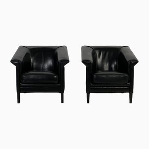 Black Leather Armchairs, Set of 2