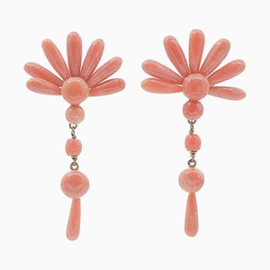 Rose Gold Dangle Earrings with Coral, 1950s, Set of 2