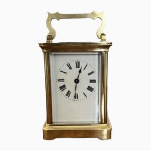 Victorian Brass Carriage Clock with Original Leather Travelling Case, 1880s