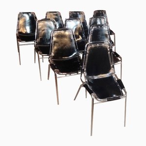 Schwarze Leder Les Arcs Stühle von Charlotte Perriand für Delvera, 1968, 12 . Set