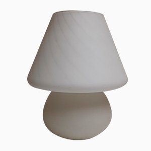 Lámpara de mesa vintage con forma de hongo de vidrio blanco opaco, años 80
