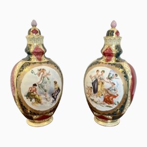 Victorian Porcelain Lidded Vases, 1880s, Set of 2