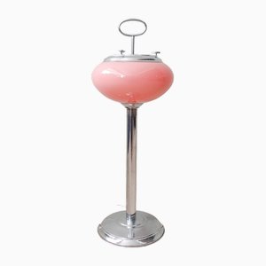 Lampadaire Cendrier en Verre Opalin Rose, Portugal, 1960s