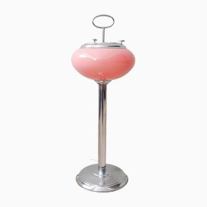 Lámpara de pie portuguesa de cenicero de vidrio opalino rosa, años 60