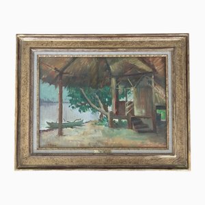 Henri Dufaux, Au bord du lagon à Moorea, 1935, Öl auf Leinwand, Gerahmt