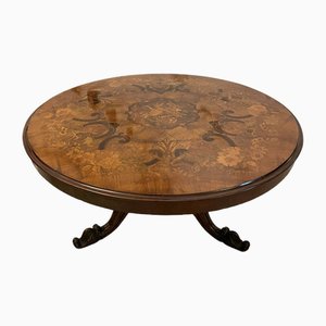 Antique Victorian Burr Walnut Marquetry Inlaid Dining Table for 6 People, 1850