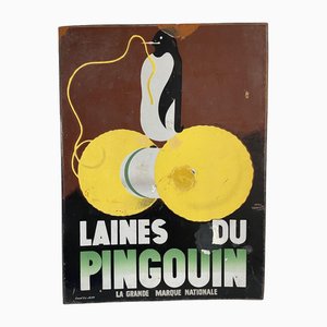 Enamel Laines Du Pingouin Sign by Ed Jean for Will Lacroix, 1930s
