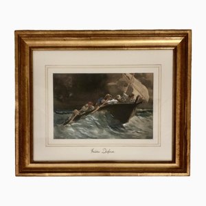 Frédéric Dufaux, Barque dans le lac par temps de bise, Genève, Acquerello su carta, Con cornice