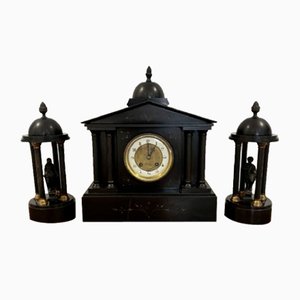 Antique Victorian Marble Clock Set, 1860, Set of 3