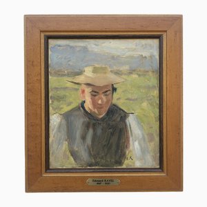 Edouard John Ravel, Etude d'une paysanne, Huile sur Carton, Encadrée